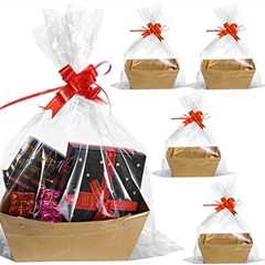 Aoibrloy Basket for Gifts Empty, Kraft Basket With Handles Gift Basket Kit With 5 Empty Gift..