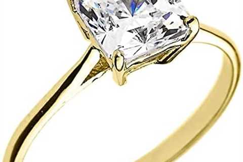 10K Yellow Gold Princess Cut Square Cubic Zirconia Solitaire Cathedral Engagement Ring