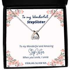 To my StepSister, when you smile, I smile - Wishbone Dancing Necklace. Model
