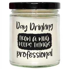 Day Drinking From A Mug Keeps Things Professional,  vanilla candle. Model