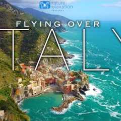 FLYING OVER ITALY 4K: Cinque Terre Coast by Drone + Light Ambient Music & Ocean / Nature  Sounds